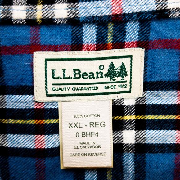 L.L. Bean Brushed Flannel Shirt Men’s XXL Red Blue Tartan Workwear Fall Layer - Picture 3 of 12